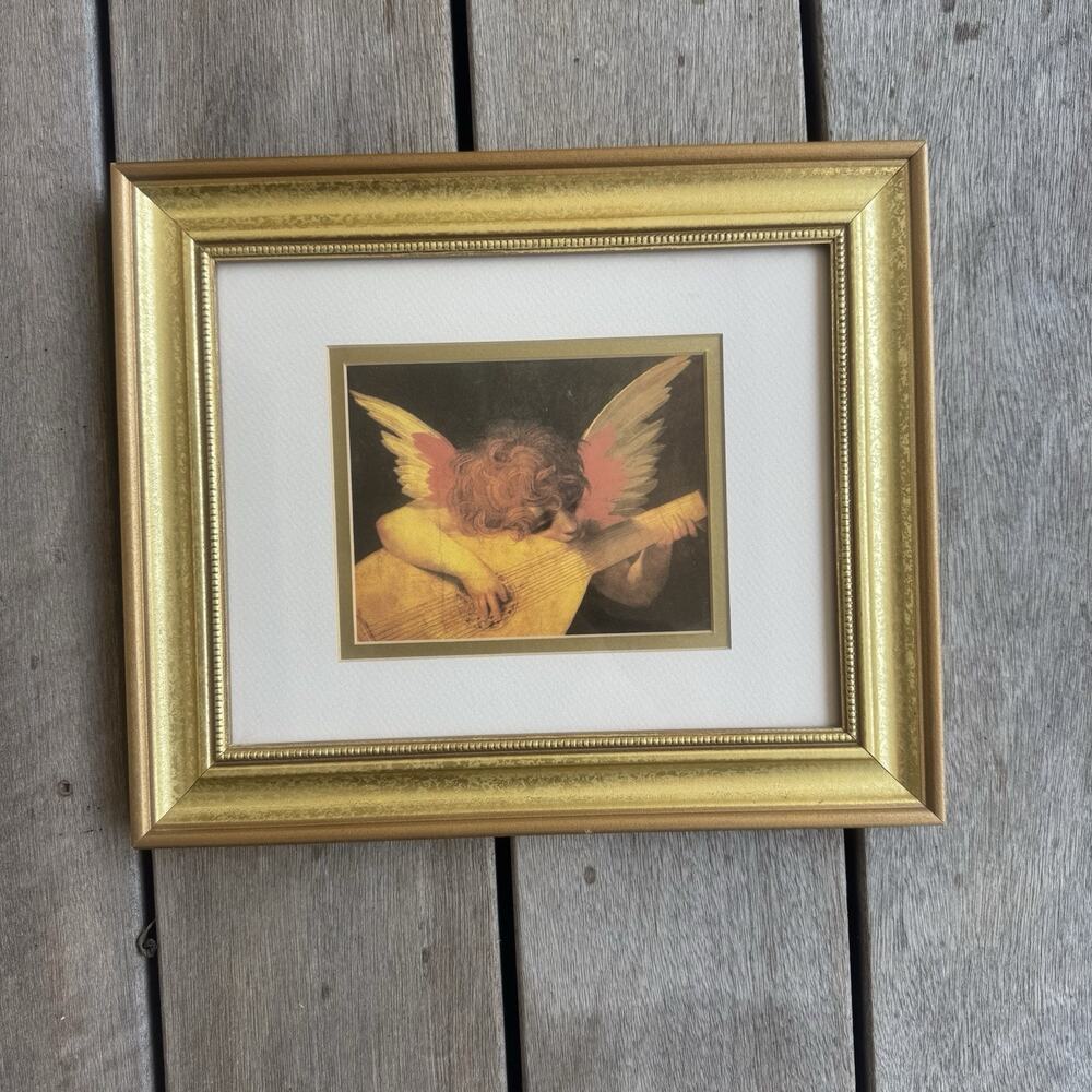 Rosso Fiorentino The Angel Musician Gold Tone Frame 12" X 10" Vintage Cherub